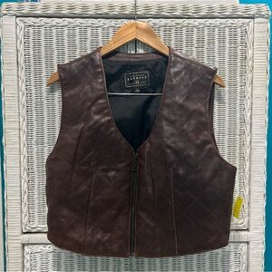 Express Vintage Quilted Zipper Leather Vest, Brown, Size‎ L | Pre-owned